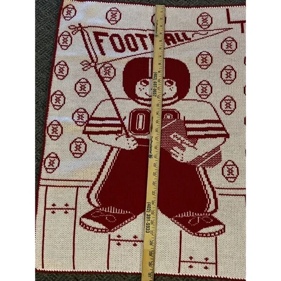 Baby Blanket Footballs Player Flag Red White Cotton Knit Blankie Soft 24x31 Inch - Picture 4 of 6